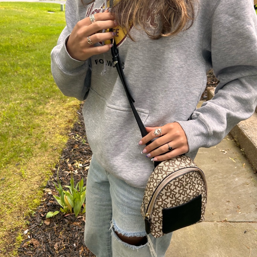DKNY Black and Brown Monogram Mini Backpack